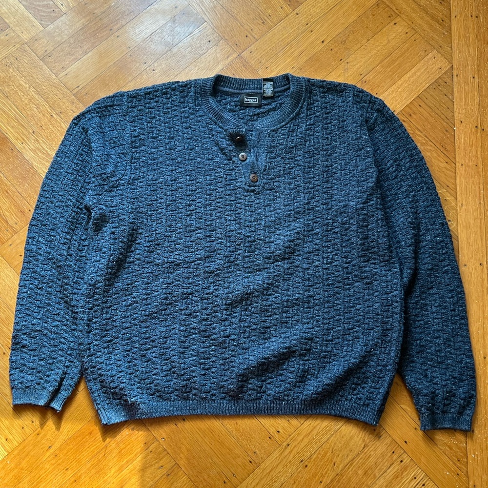 Haggar Textured Navy Crewneck Sweater
